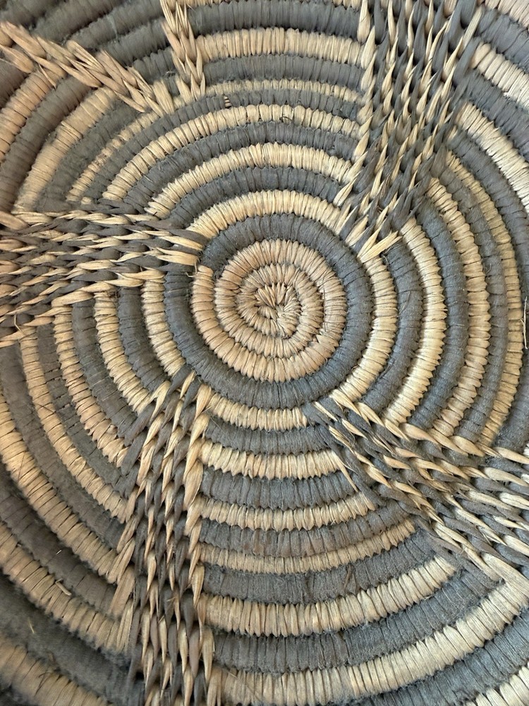 Handmade Botswana Woven Basket Platter Geometric Pattern 15”