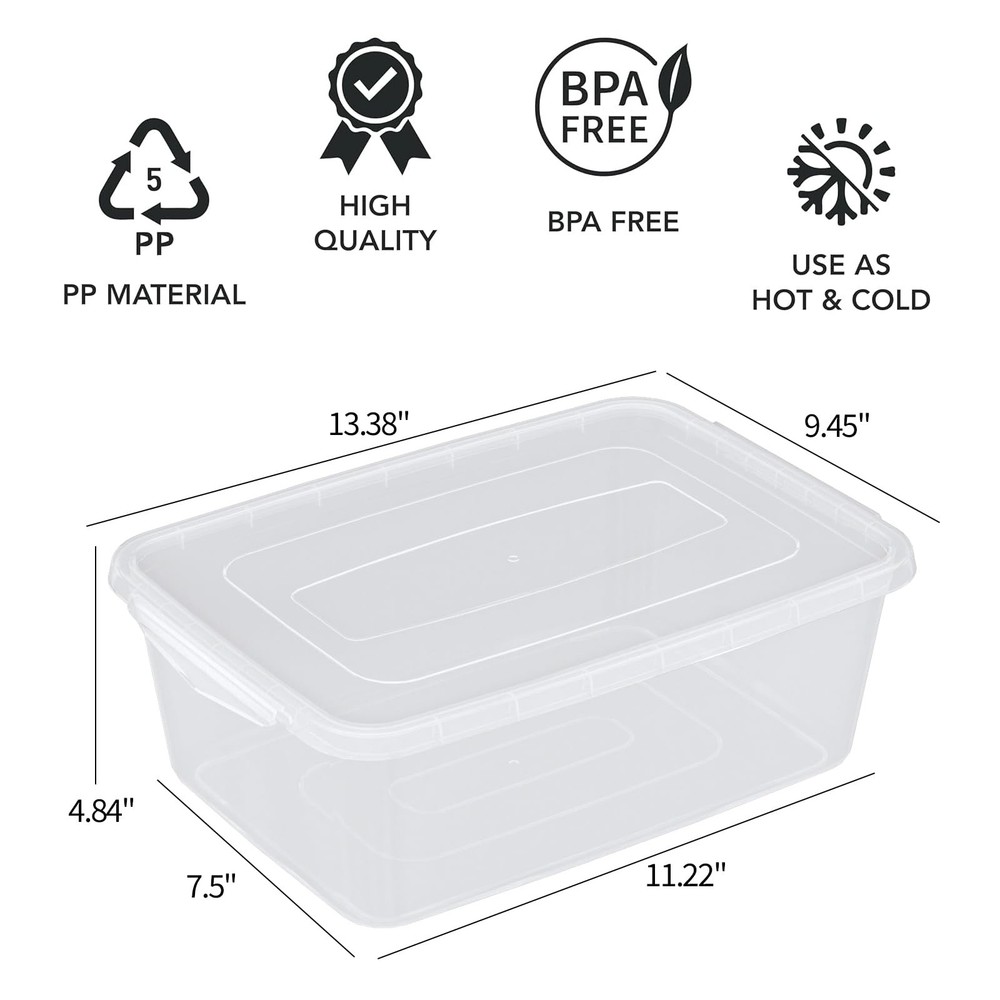 Clear Plastic Stackable Storage Bin Buckle Up Containers Lids 6.5 Quart 4 PCS