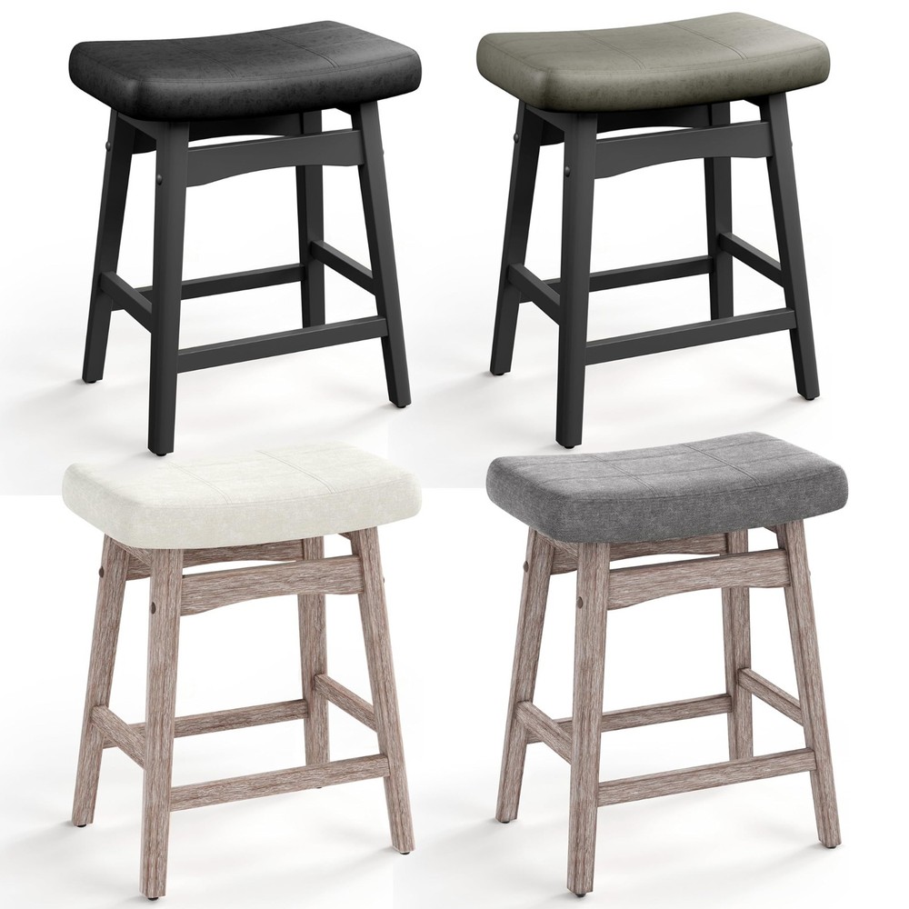 Saddle Bar Stools Kitchen Counter Height Dining Pub Chairs with Solid Wood Leg