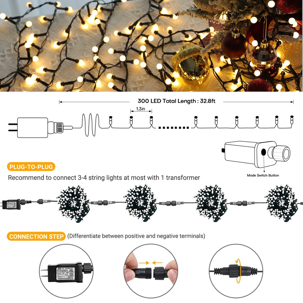 Christmas Lights 300/550 LED 8 Twinkle Modes & Remote Control Christmas String