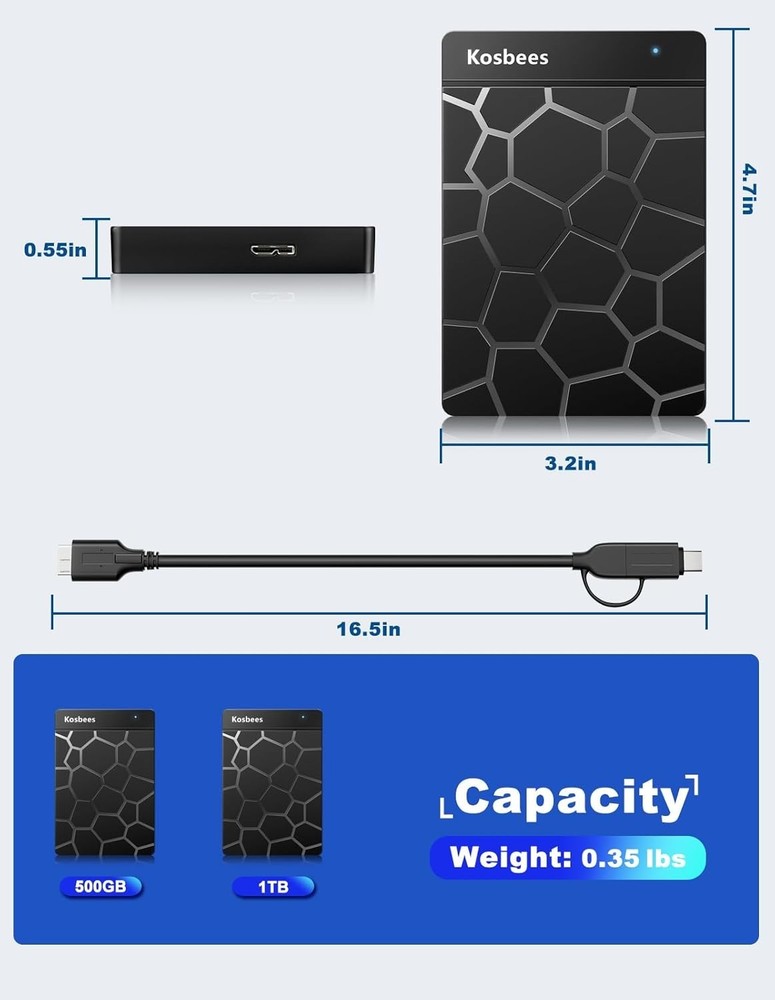 Compact 500GB External Hard Drive for Multimedia Storage