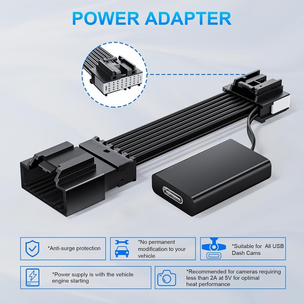 Universal Compatibility Ford Dashcam Power Adapter - Fits Multiple Models