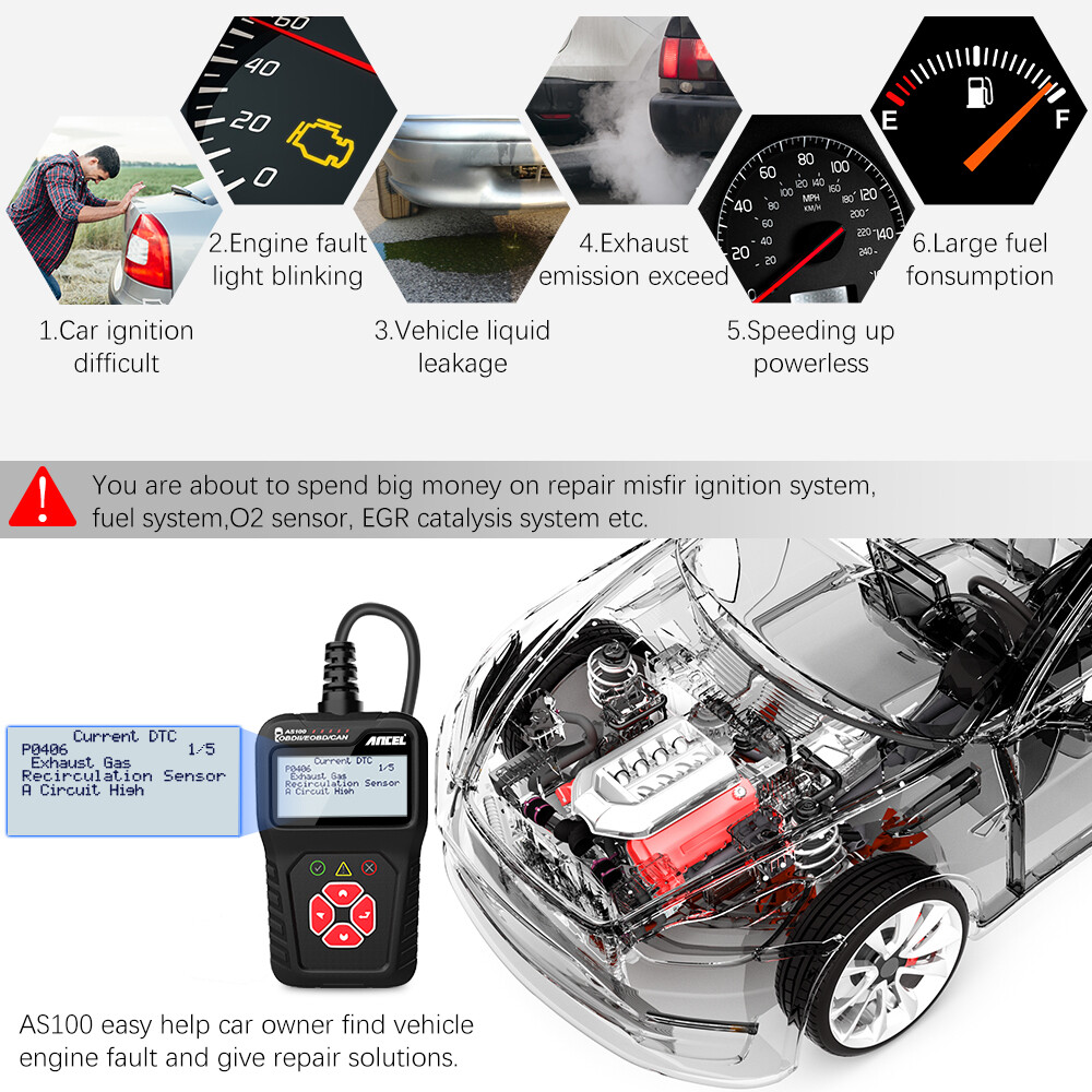 ANCEL AS100 OBD2 Car Scanner Code Reader Diagnostic Tool Engine Fault Check