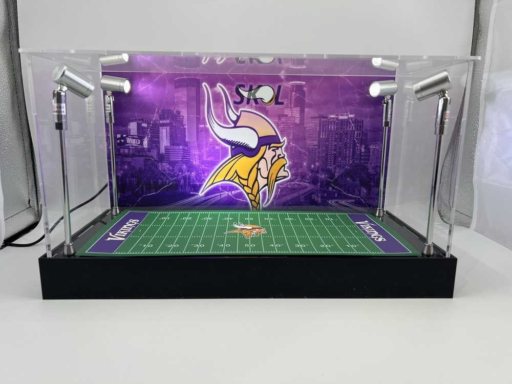 Minnesota Vikings Custom 2 Mini Helmet Display Case W/ LED Lights