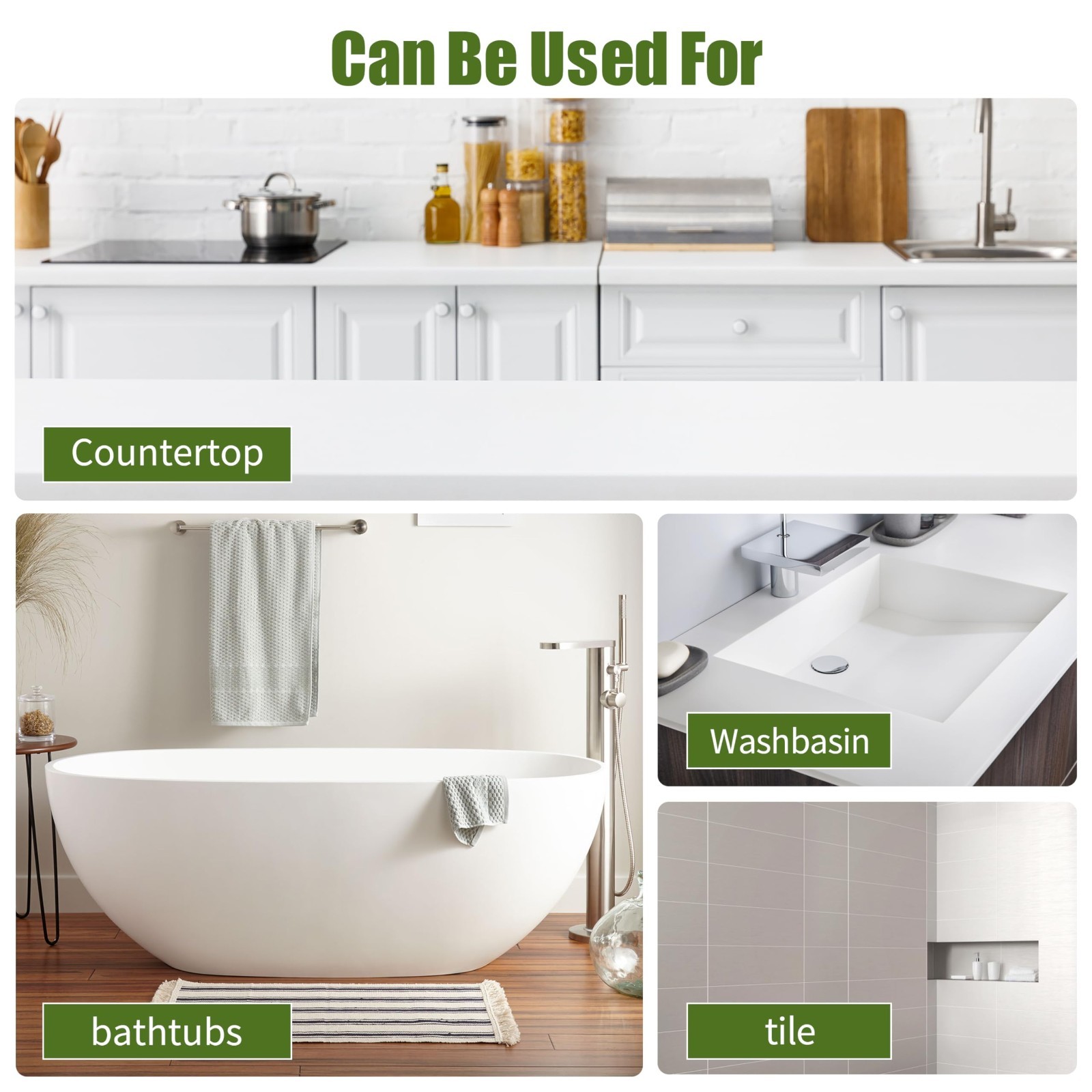 Ceramic Tub & Tile Refinishing Kit (White) 32Oz, Waterproof Low Odor for Bathtub