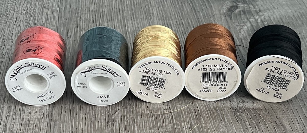 Robison Anton / Mega Sheen Rayon Embroidery Thread Spools, 5 Spools