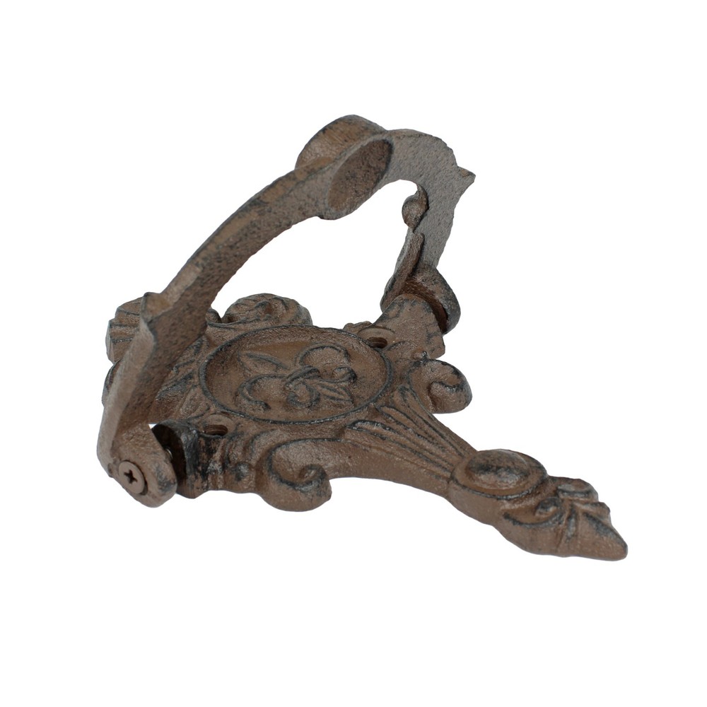 Cast Iron Fleur De Lis Door Knocker Scrolls Accent Rustic Victorian Style Brown