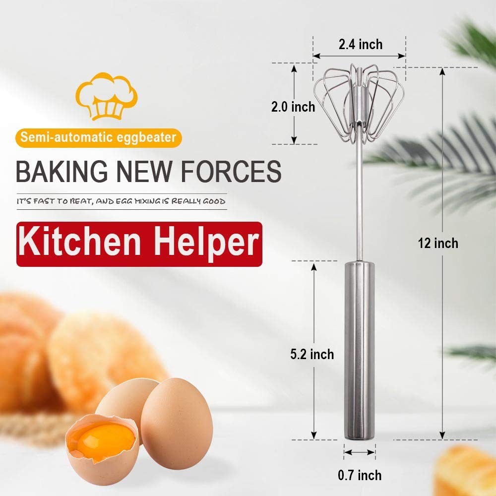 Stainless Steel Eggbeater,egg scrambler,hand mixer, Rotating Semi-Automatic E...