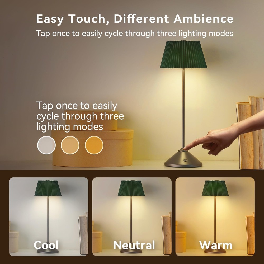 Cordless Rechargeable Table Lamp – 3 Adjustable Color Temperatures, Lightw