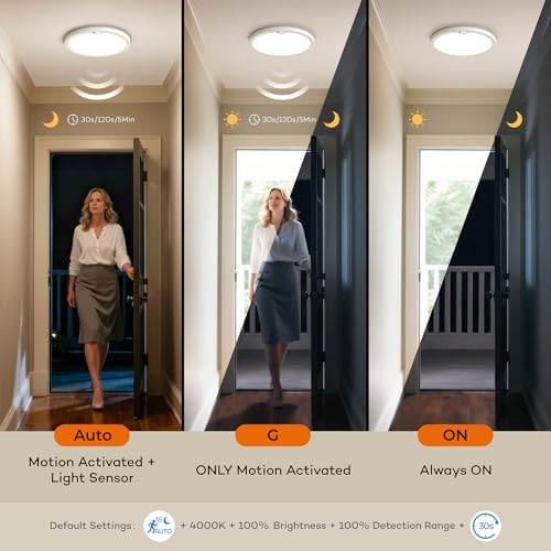 Motion Sensor Ceiling Light with Remote, Night Light 2000K, 8.7 Inch 1 Pack