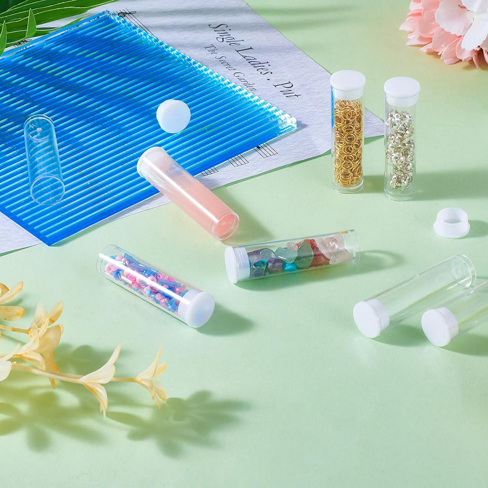 100Pcs Transparent Clear Plastic Small Empty Storage Tubes Bead Container Set