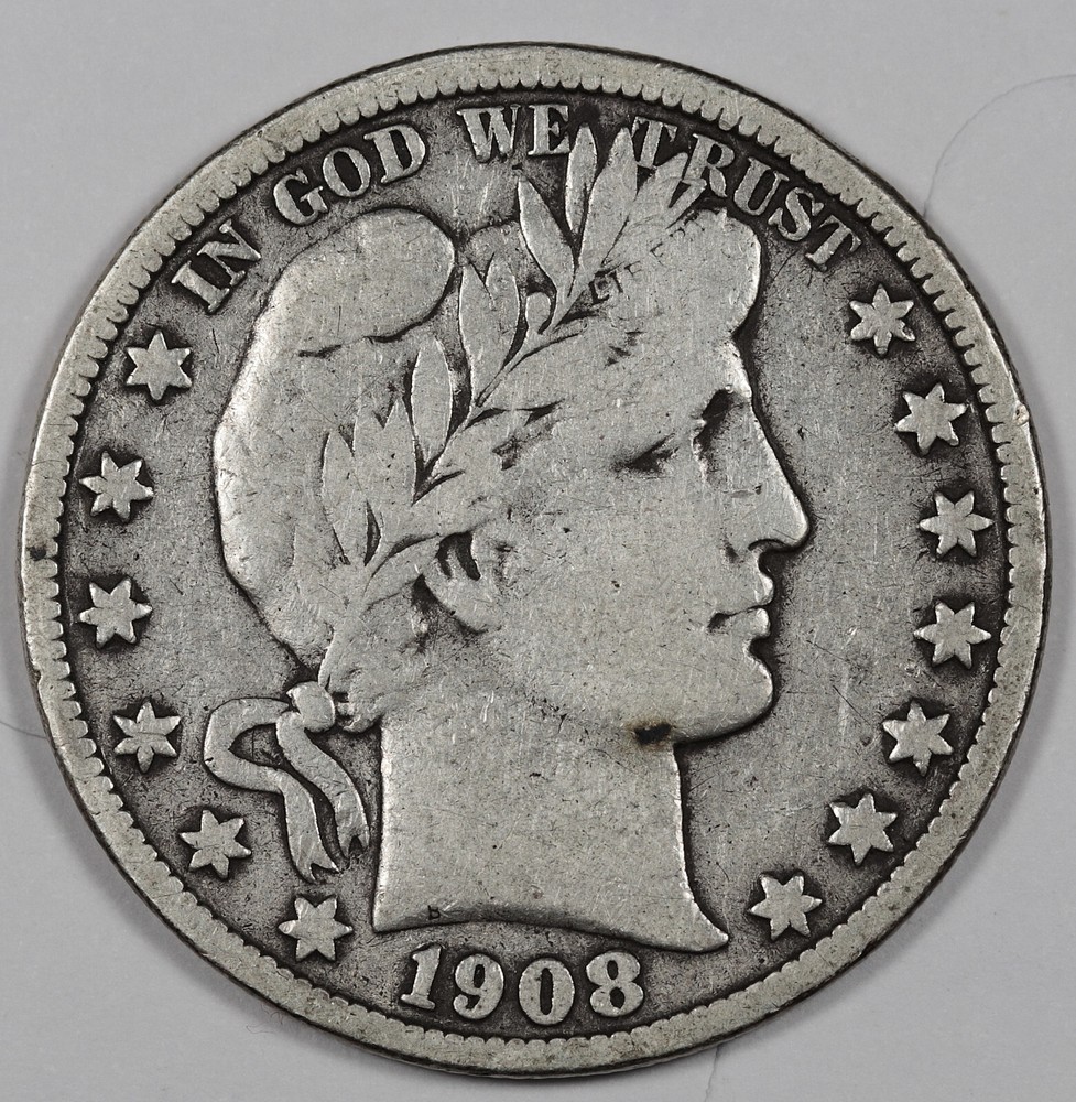 1908-s Barber Half.  About Fine.  200038