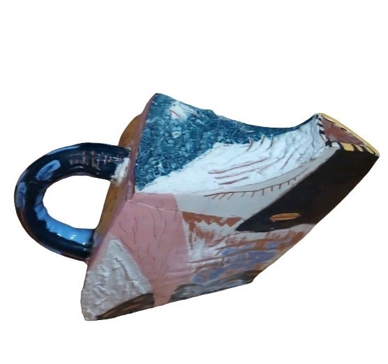 Handmade Abstract Textured Clay Wedge Pitcher