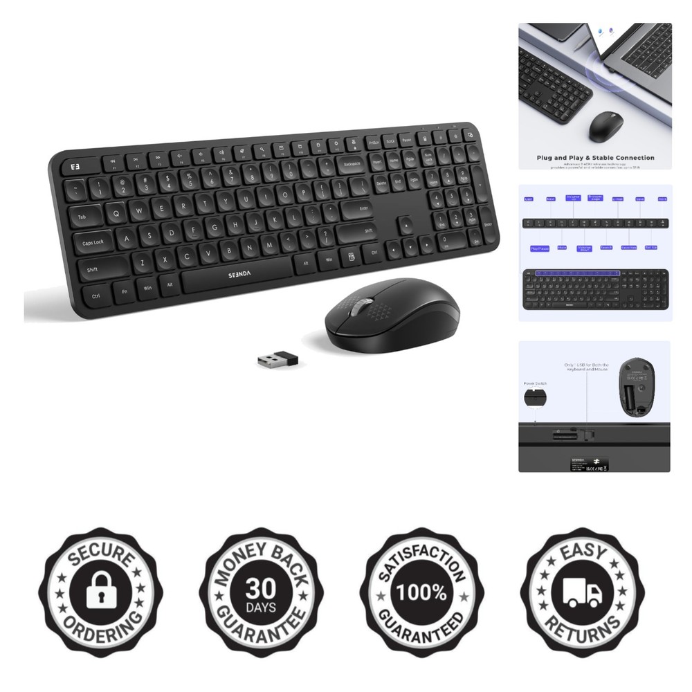 2.4G Wireless Quiet Keyboard Mouse Set - Full Size Ergonomic Design for Laptops