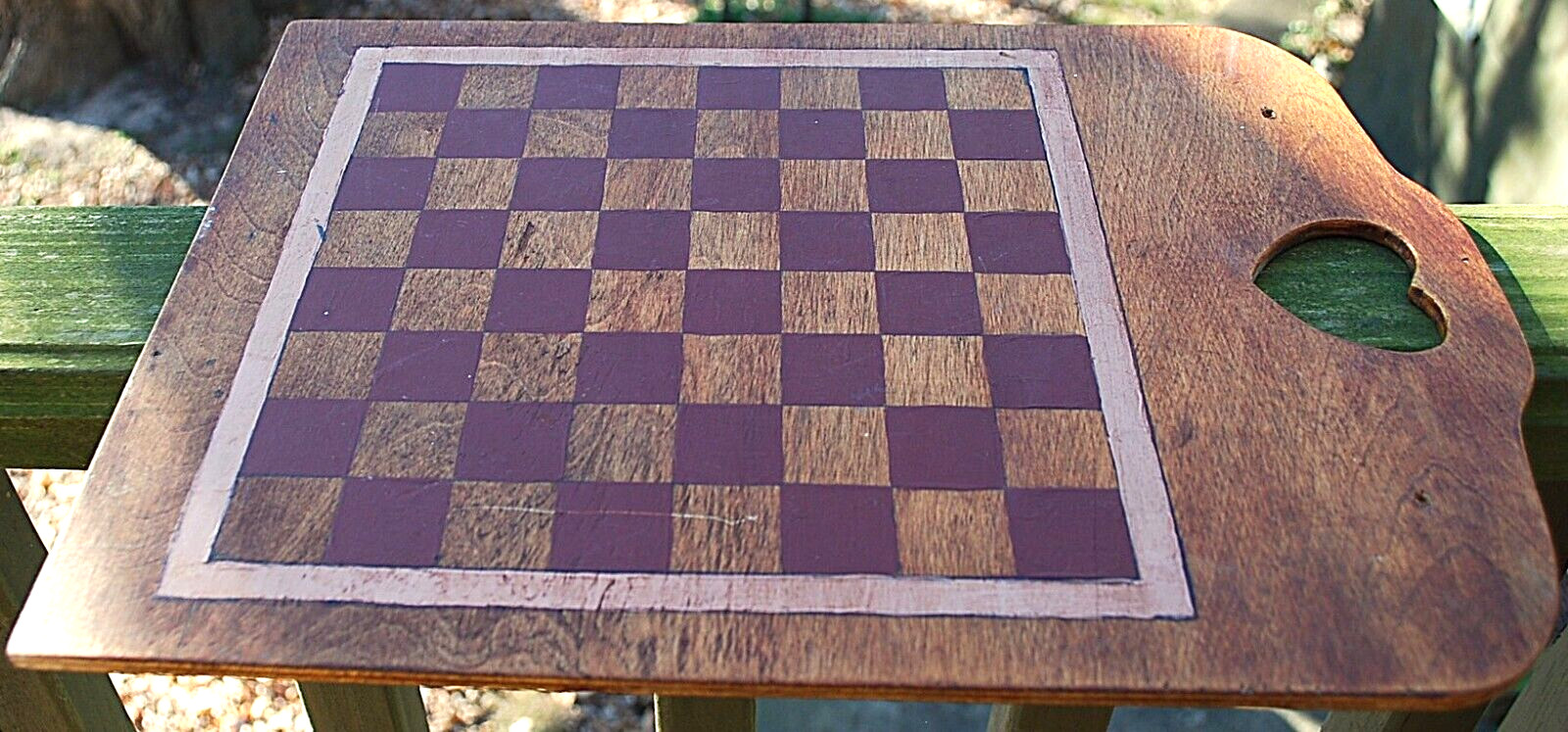 Antique PRIMITIVE HANDMADE Wood Checkerboard Original Paint Game Board 14"