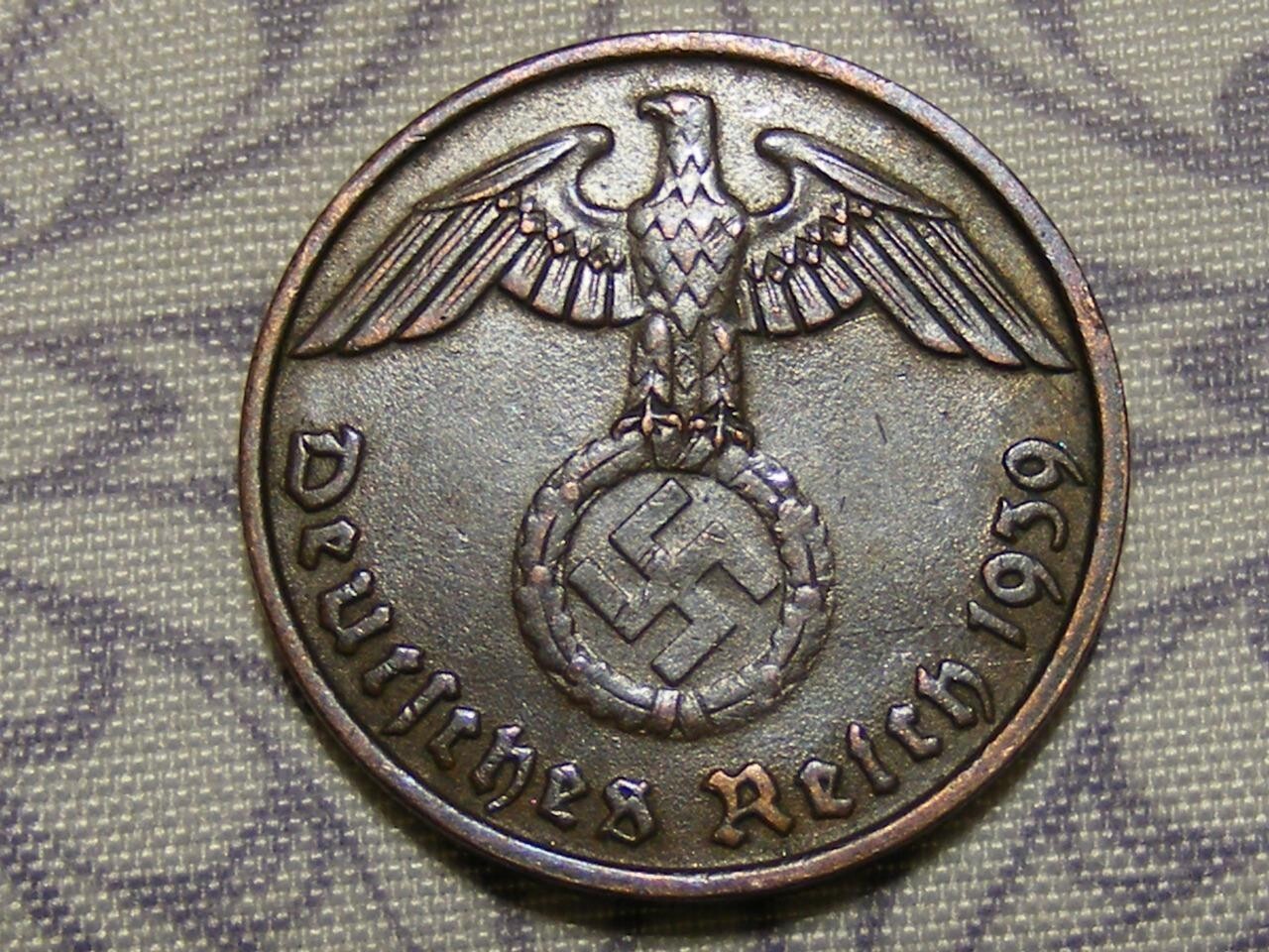 Third Reich Germany WW2-Era 1 Reichspfennig (Pfennig) Bronze Coin Genuine ...