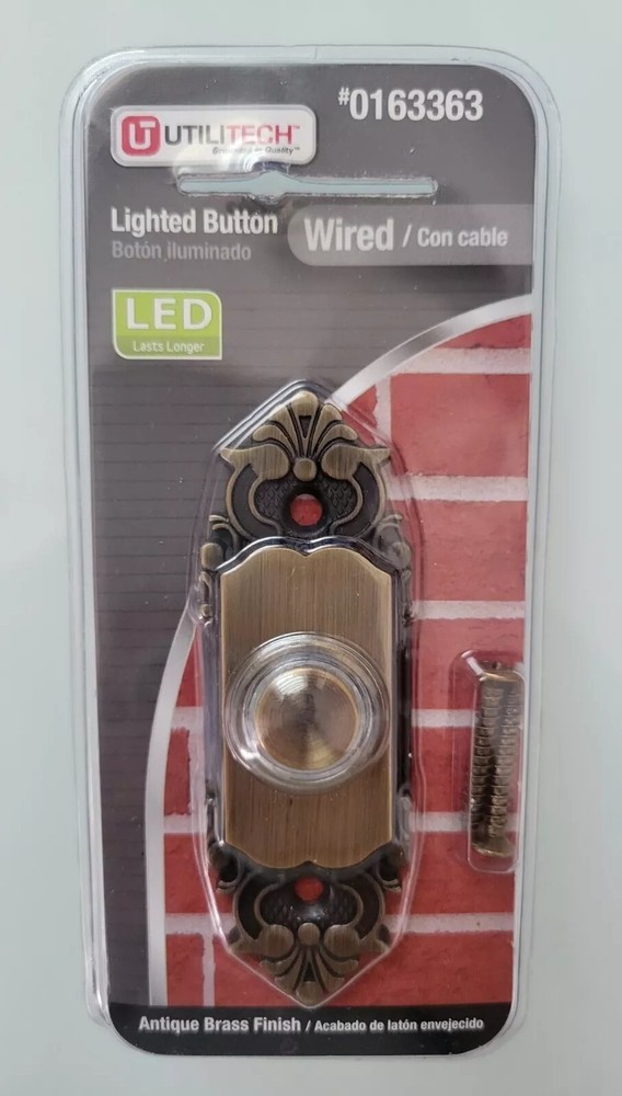Utilitech Wired Antique Brass Finish LED Lighted Doorbell Button Model 0163363