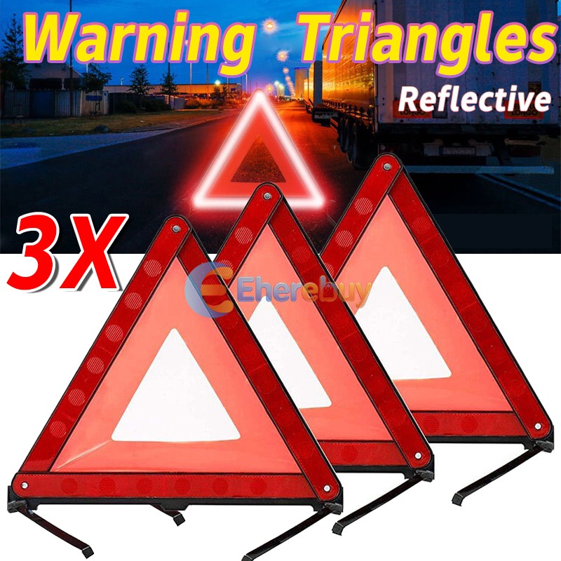 3 Pack Car Emergency Warning Triangles, Reflective Roadside Safety Triangle Kit