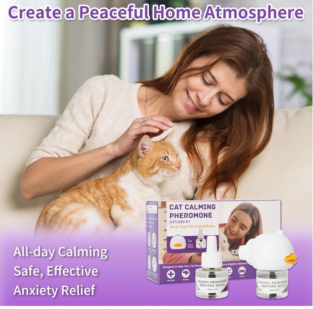 Cat Calming Pheromone Diffuser Kit Plug‑In with 2 Refills Anxiety Relief