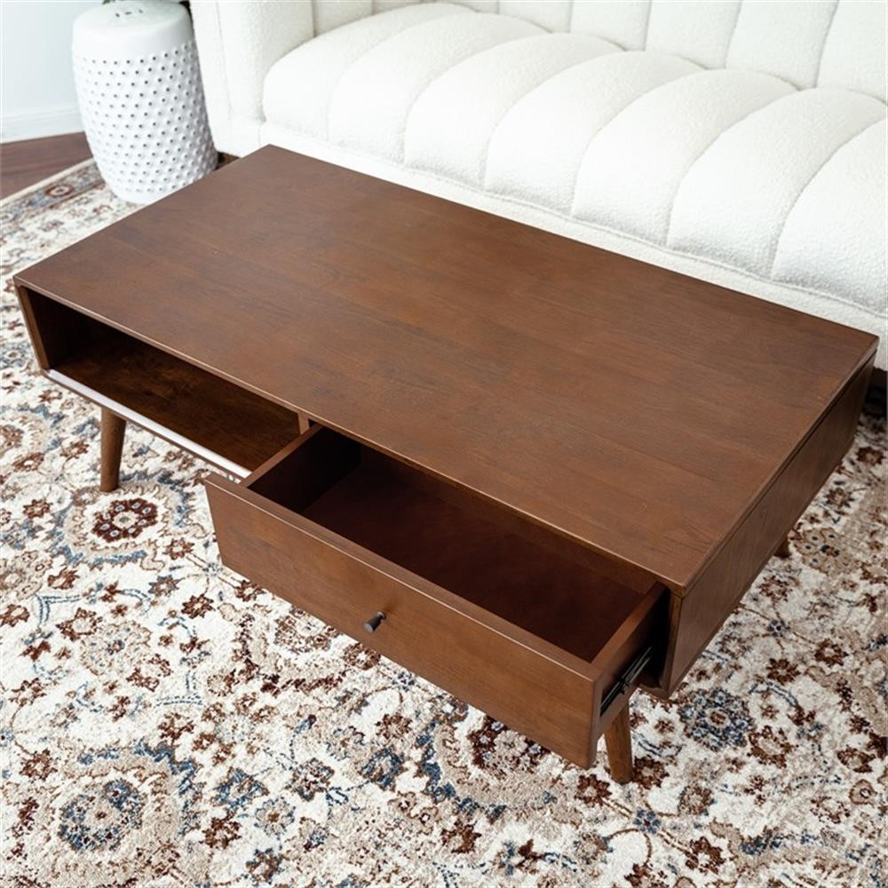 Nola Mid-Century Rectangular Solid Wood Coffee Table in Walnut