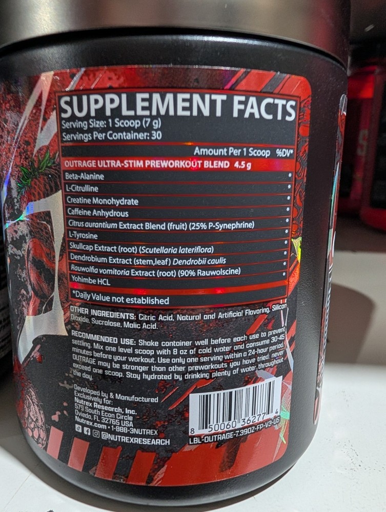 Nutrex Outrage Pre-Workout Fruit 30 Serv PLUS Nutrex 1000 Gram Creatine Unflav