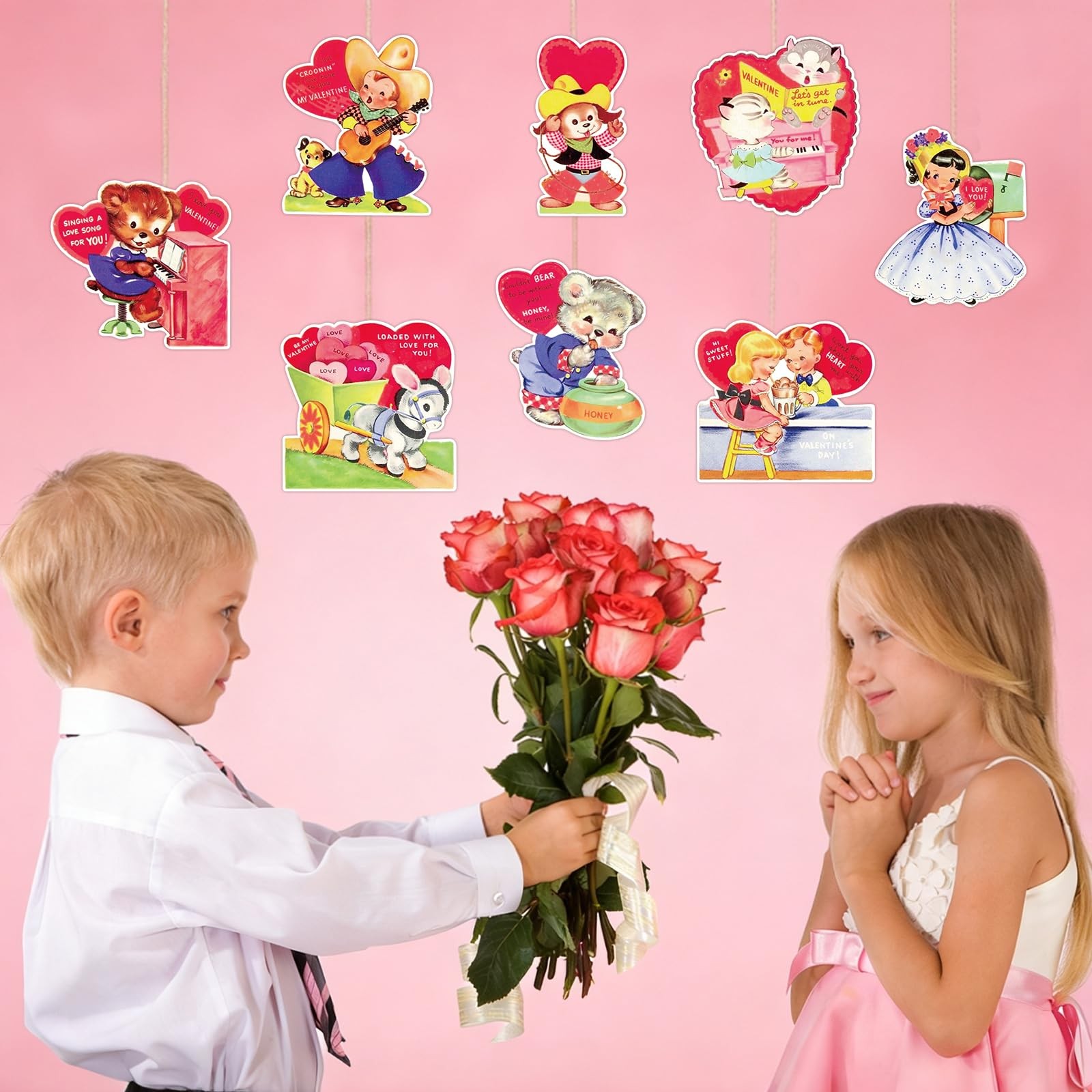 Vintage Valentine's Day Cutouts Retro 48 PCS Cardboard Hearts Classroom Decor!