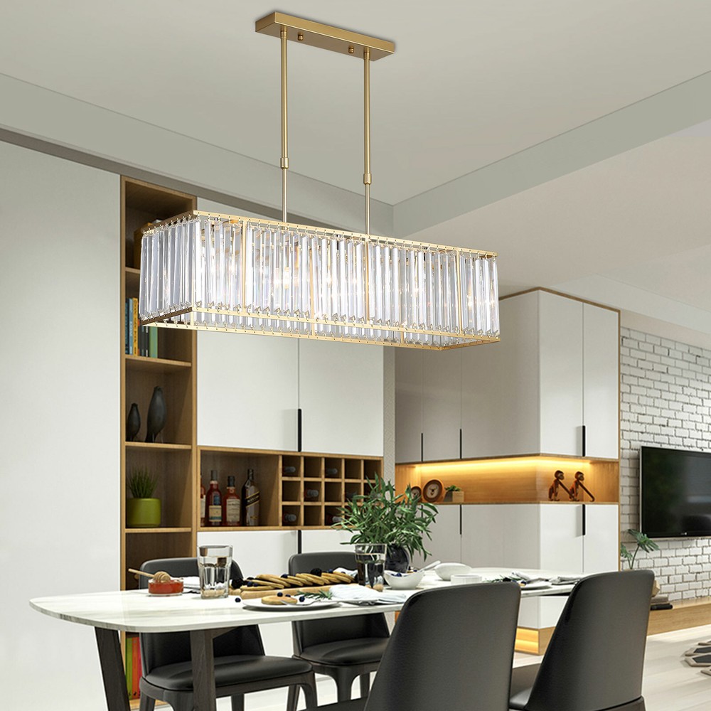 Modern 33.5" Rectangular Crystal Chandelier Pendant Lamp Ceiling-Light Fixture