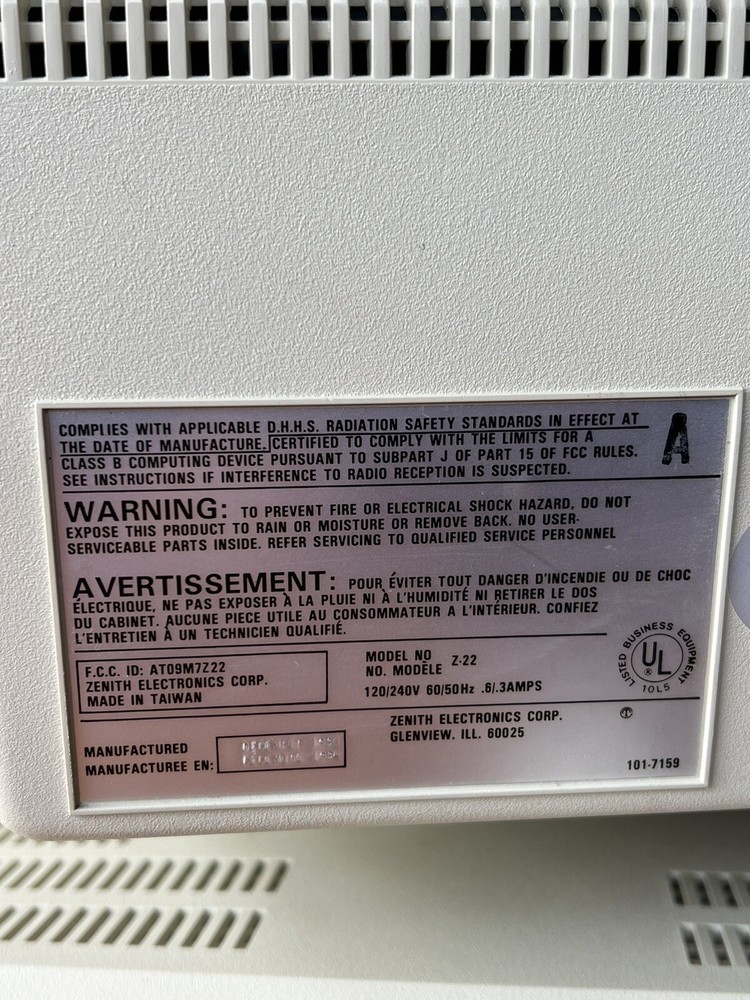 Zenith Data Systems Z-22, Made In 1984, 120/240 V