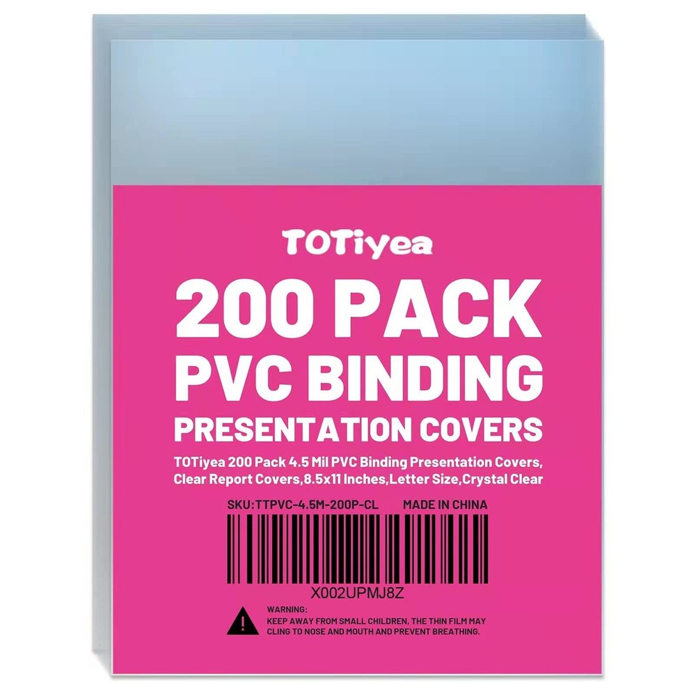 TOTiyea 200 Pack 4.5 Mil PVC Binding Presentation Covers, Clear Report Covers...