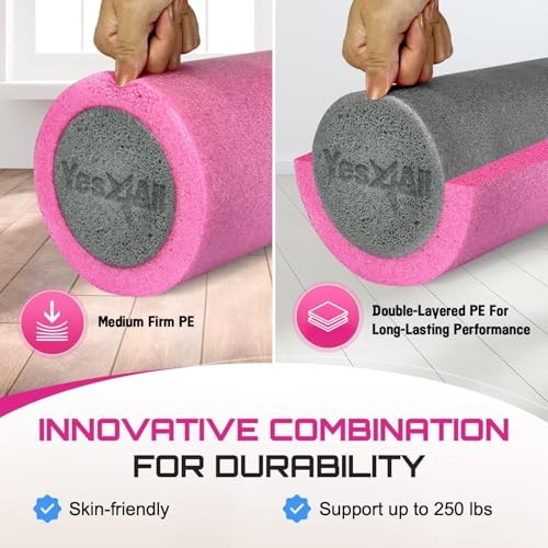 High-Density EPP Round Back Roller Pink/Grey Single - Two-Layer Foam Roller