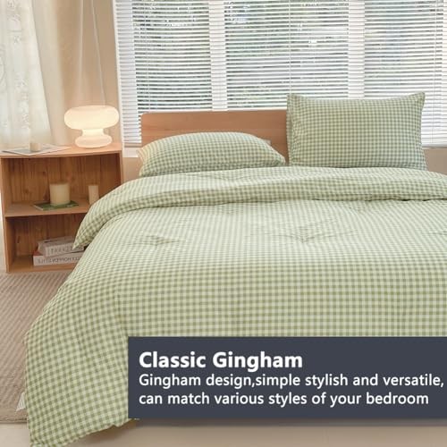 Comforter Set, Sage Bedding Comforter Sets, Green Grid Bed Queen Green Gingham