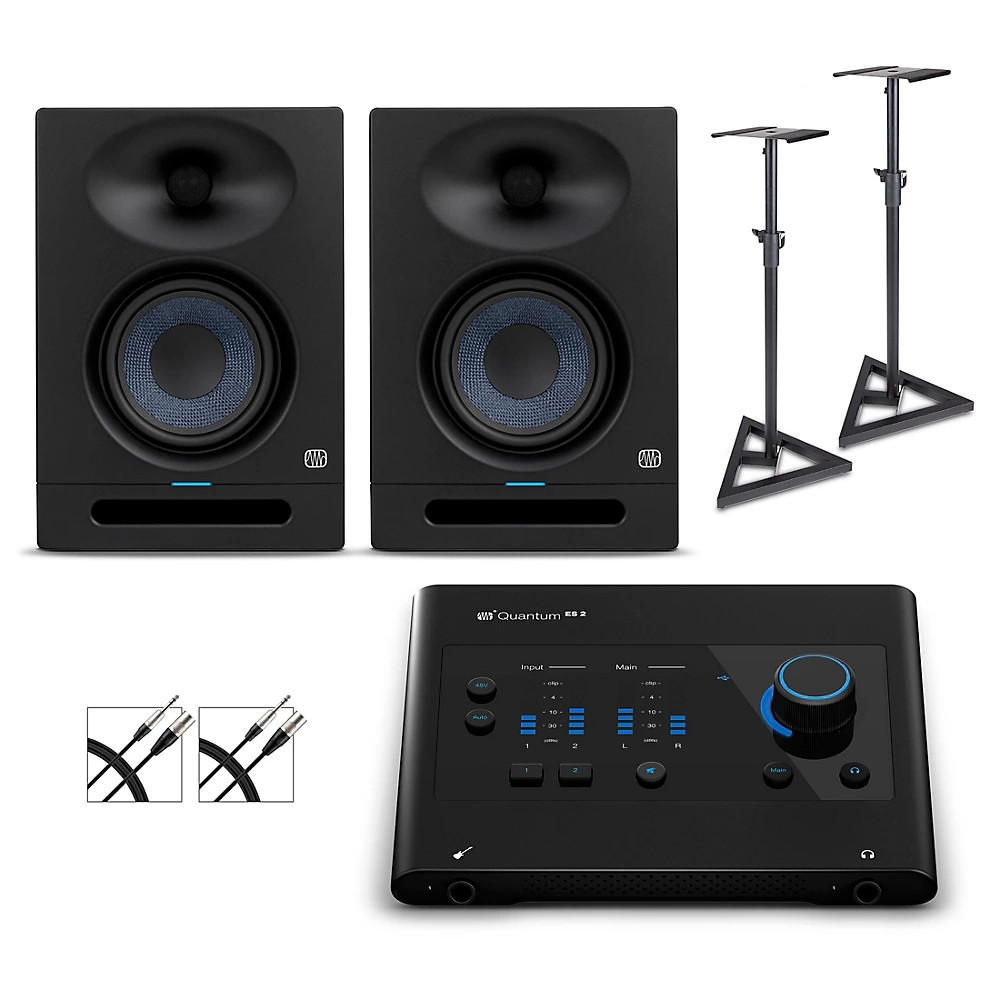 PreSonus Quantum ES2 Audio Interface w/Eris 2nd Gen Studio5 Pair Cables & Stands