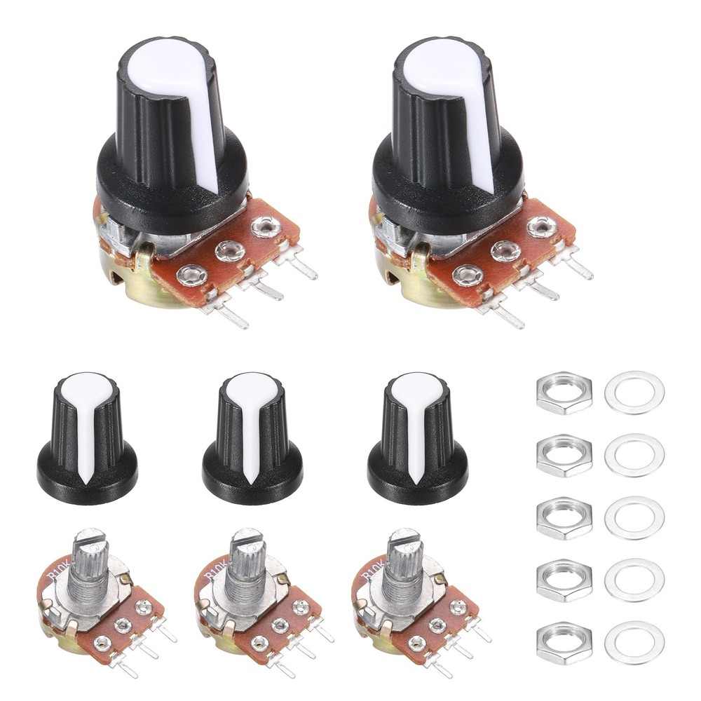 5Pcs WH-148 Potentiometer 3Pins B10K±20% Ohm Variable Resistor with 5 Knobs