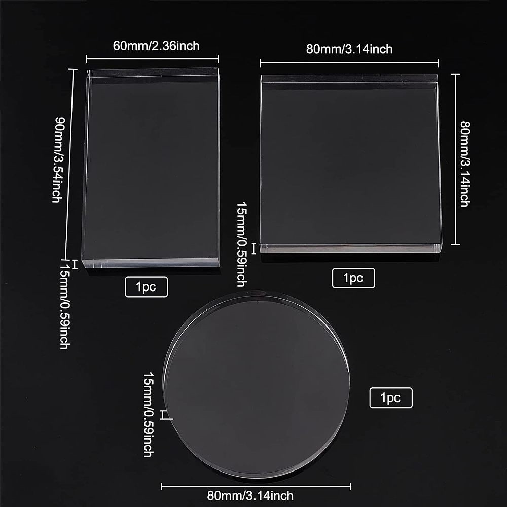 1set 3 pack Clear Polished Acrylic (Square & Flat Round & Rectangle) Display