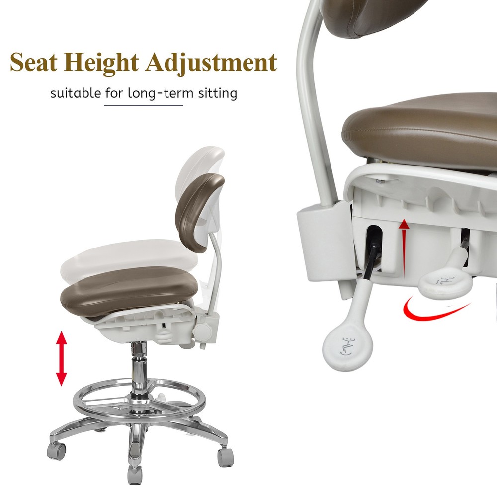 Adjustable Dynamic Doctor Assistant Chair 360° Armrest Imported Leather Walnut