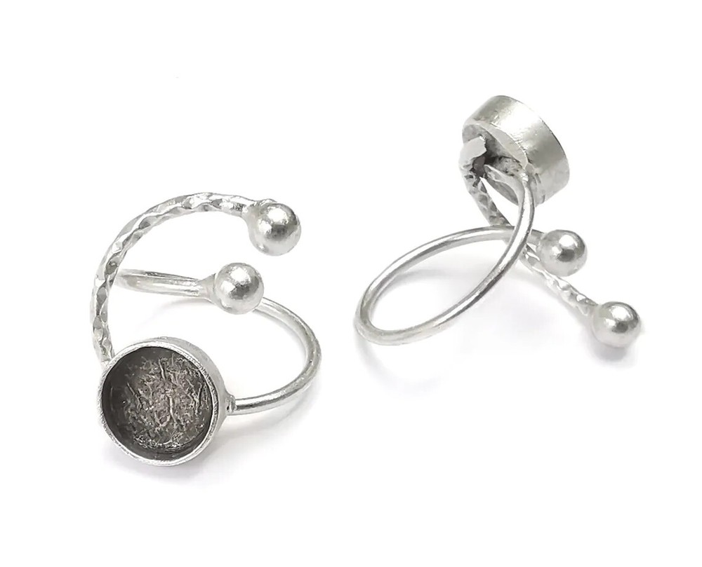 Wrap Circle Ring Ball Head Silver Ring Setting Cabochon Mounting Brass G26849