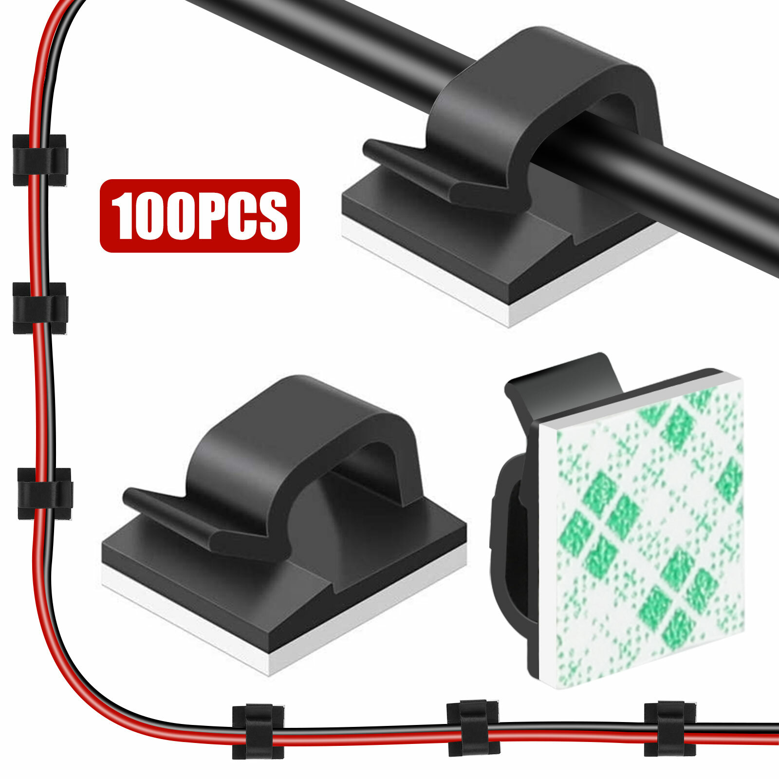 100Pcs Self-Adhesive Cable Clips Cord Stick Organizer Wire Holders Clamps Mounts