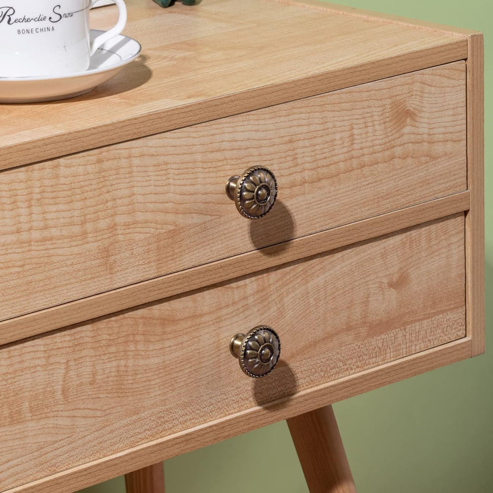 10 Pack Antique Brass Cabinet Knobs, Vintage Retro Drawer Knobs, Solid Round Dre