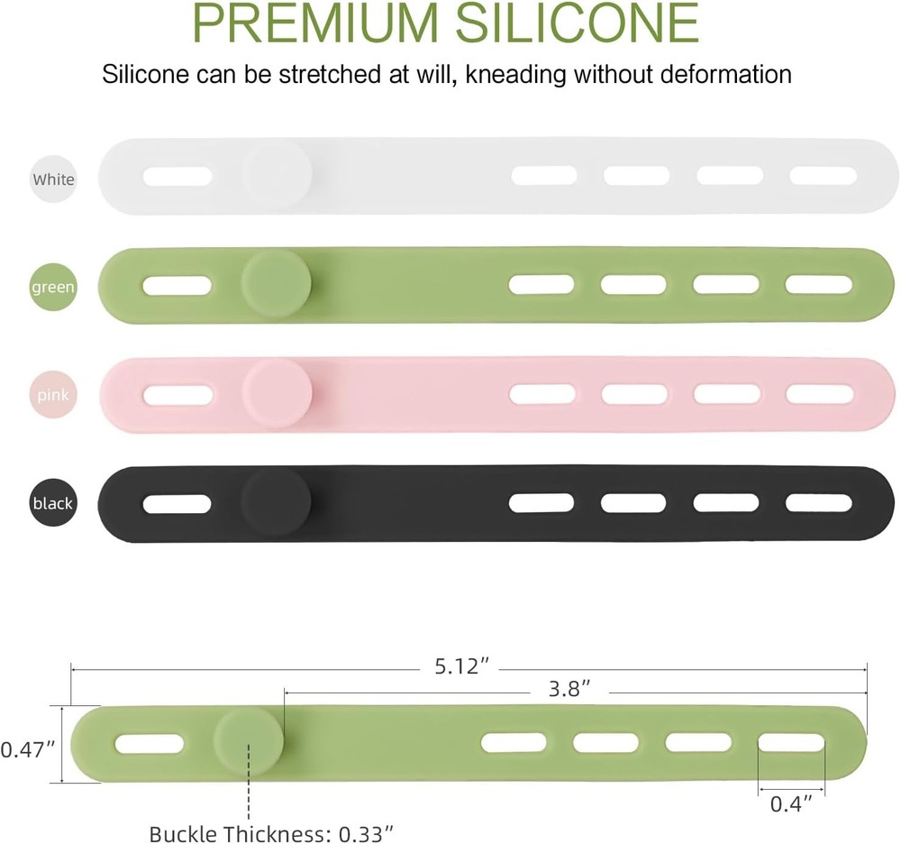 Donruby 24Pcs Silicone Cable Ties - Reusable & Washable with Locking Buckle