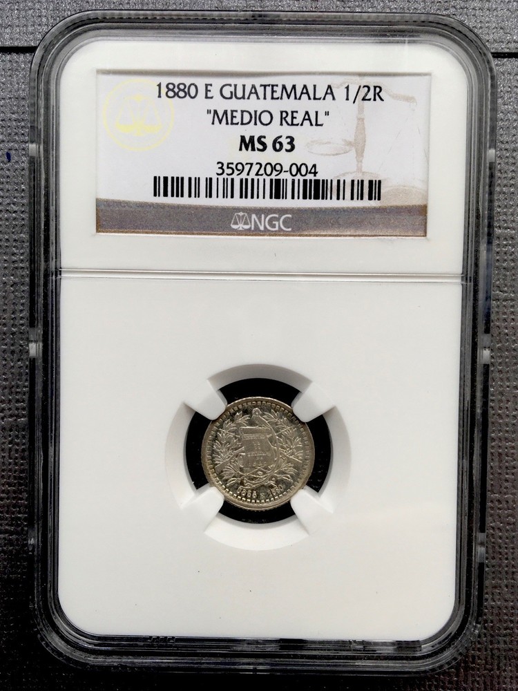 1880 E 1/2 R Guatemala Silver MS 63 NGC