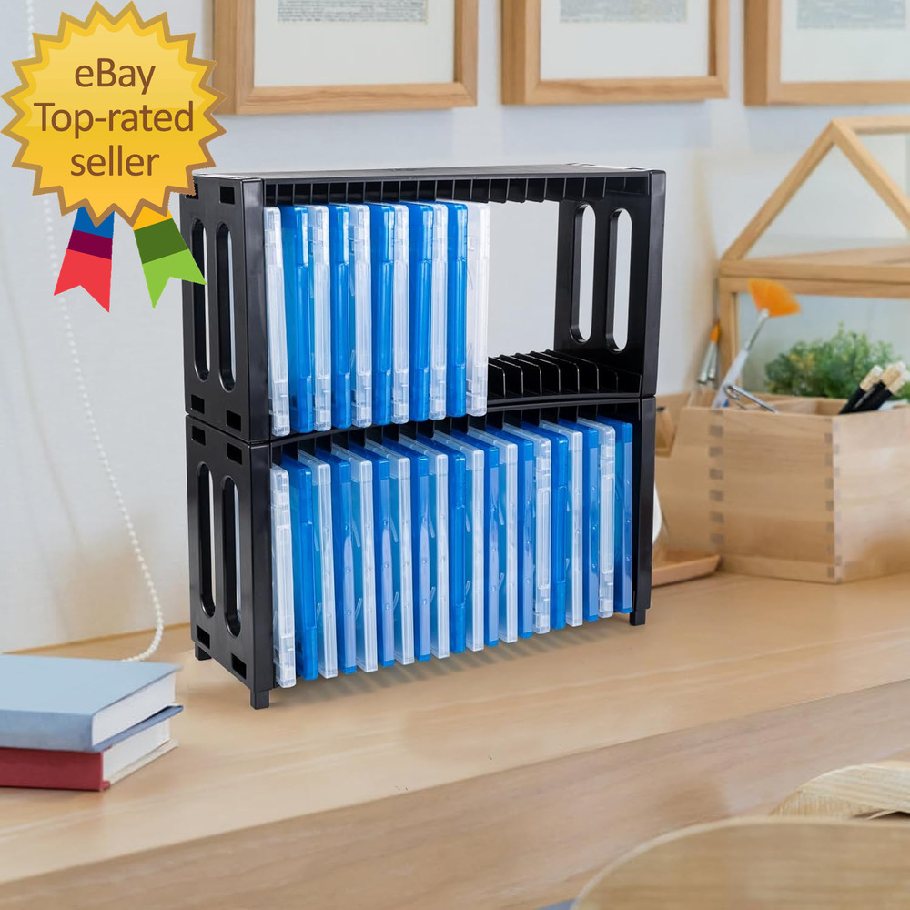 DVD Storage Rack Stackable ABS 2 Pack DVD Storage Organizer Can Hold 40 Slim DVD