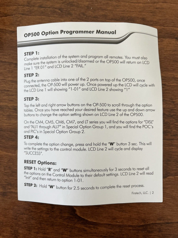 Compustar 910S 1 Way Remote Start System With Option Programmer FT-OP500