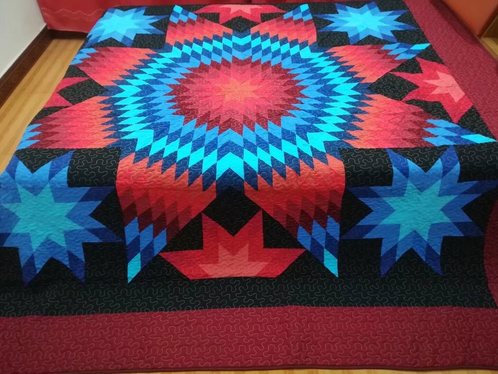 King Size Machine Pieced And quilted Patchwork Quilt #162B