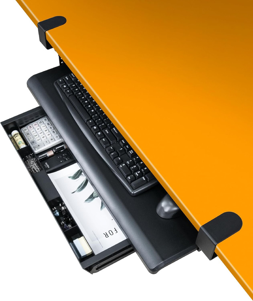 Adjustable Keyboard Tray with Drawer - Under Desk Pull Out Organizer 27.5