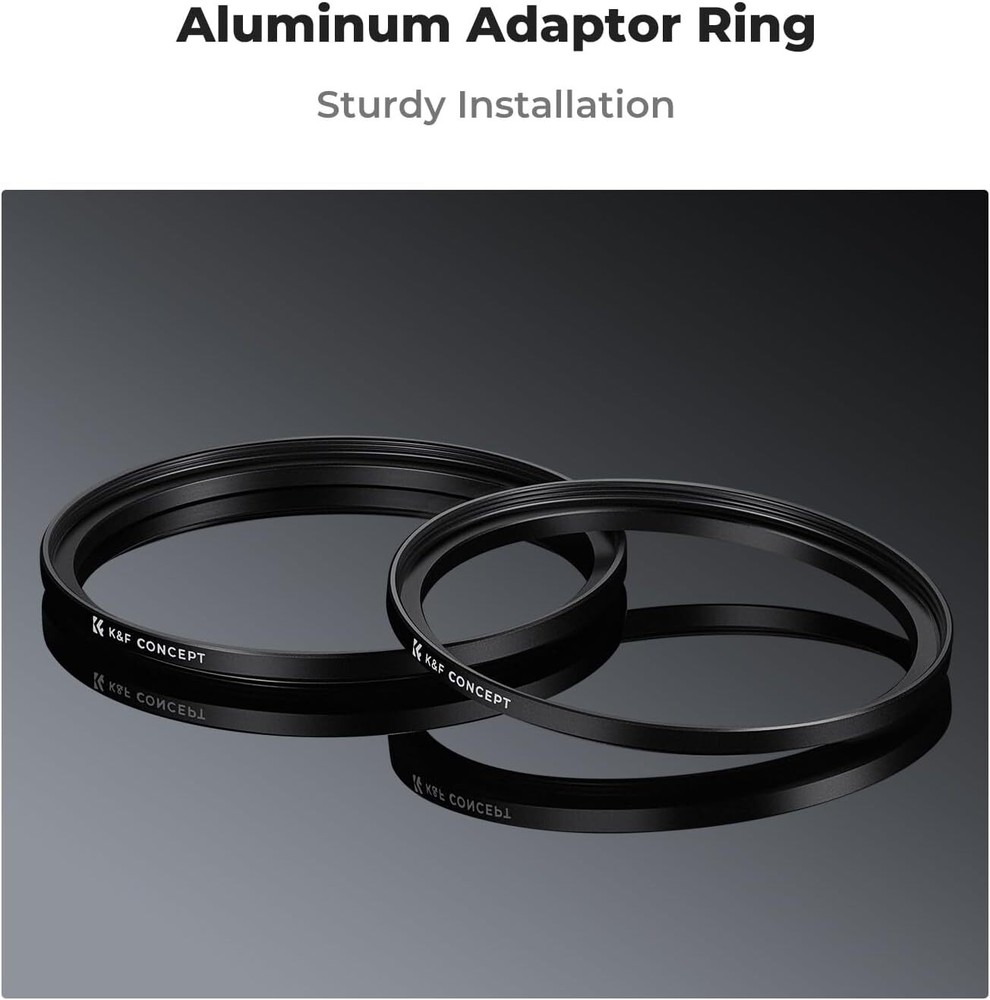 K&F Concept 2 Pcs Step-Up Ring Adapter Step Up Filter Ring for ND CPL UV Filter