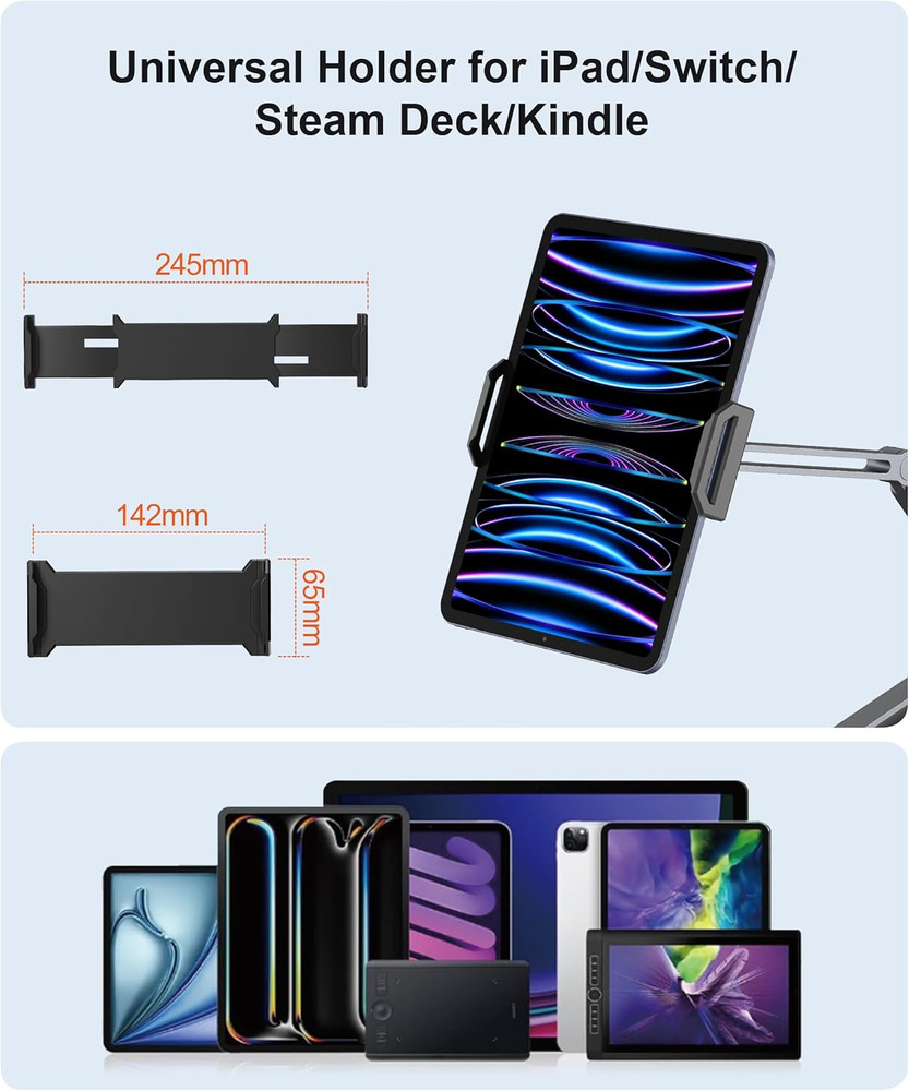 Tablet Arm Mount with Super Grip, Adjustable Foldable Holder Heavy Duty Alum...