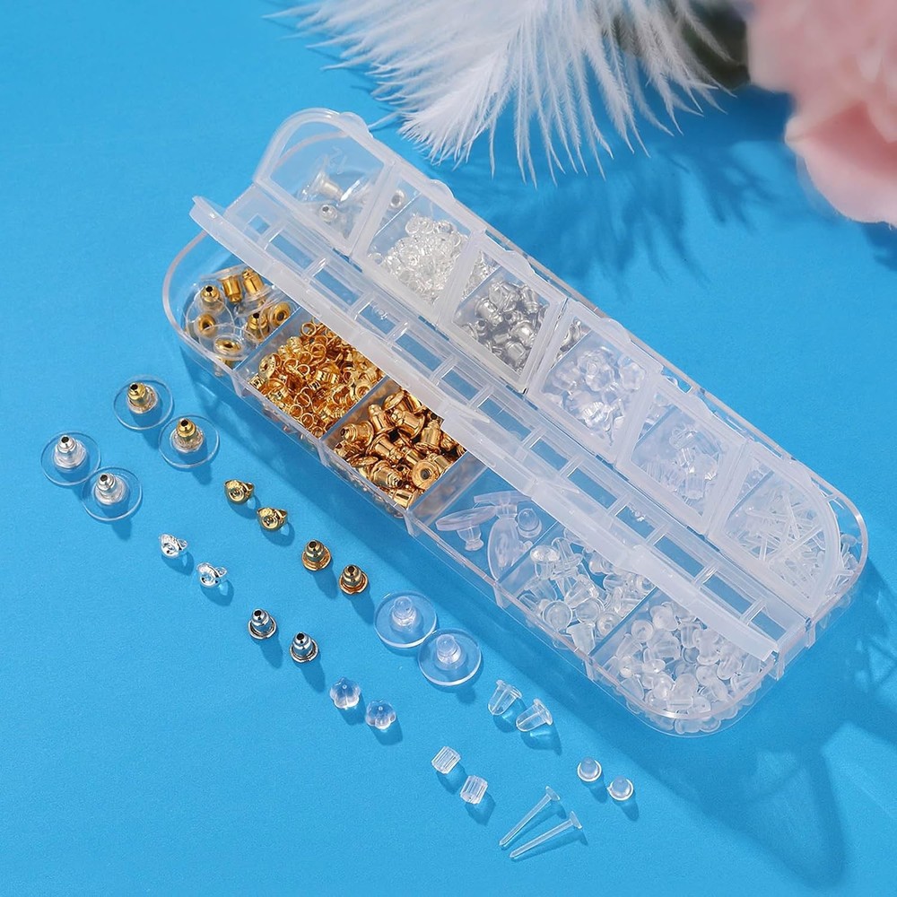 12 Styles 600 Pcs Earring Backs for Studs, Clear Plastic Earrings 600PCS