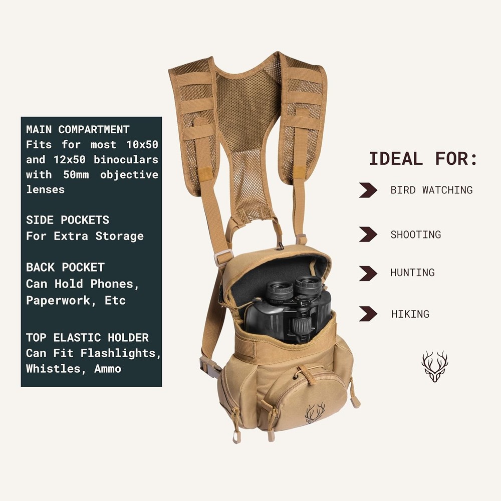 Binocular Harness Chest Pack - Lightweight Bino Harness with Rangefinder Pouch,