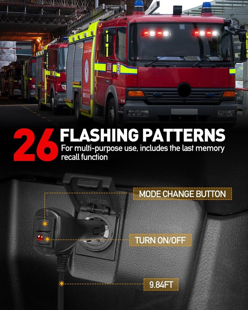 Dash Strobe Light Bar 48LED Red White Emergency HLauto