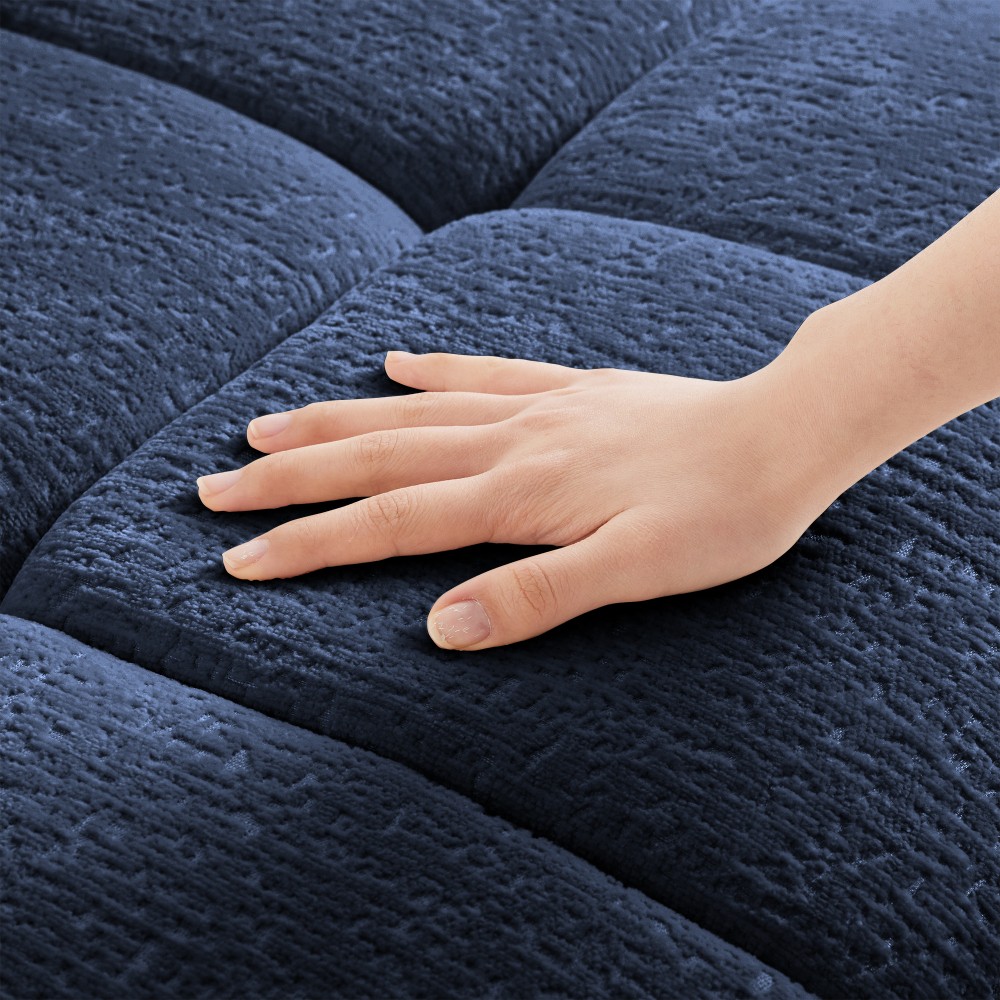 Blue Chenille Ottoman Sofa with Tailored Tufting Ergonomic Support